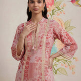Rysa Light Pink Printed Linen A-line Kurta for Women