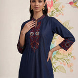 Dinah Denim Blue Embroidered Denim Designer Kurta for Women