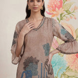 Anvi Beige Floral Printed Organza Suit Set with Dupatta