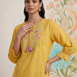 Yellow Phool Collection Kurti With Multi-Colour Embroidery