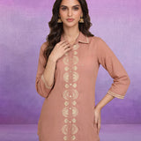Peach Embroidered Pure Cotton Kurta with Palazzo Set