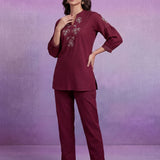 Maroon Embroidered Co-ord Set