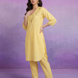 Light Yellow Embroidered Straight Kurta Set