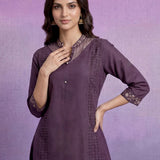 Purple Embroidered A-line Kurta Set