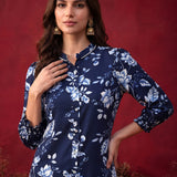 Navy All Over Printed Satin Shirt
