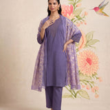 Ragini Lavender Embroidered Straight Suit Set with Dupatta