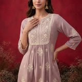 Zari Lavender Mirror Work Cotton Kurta Set
