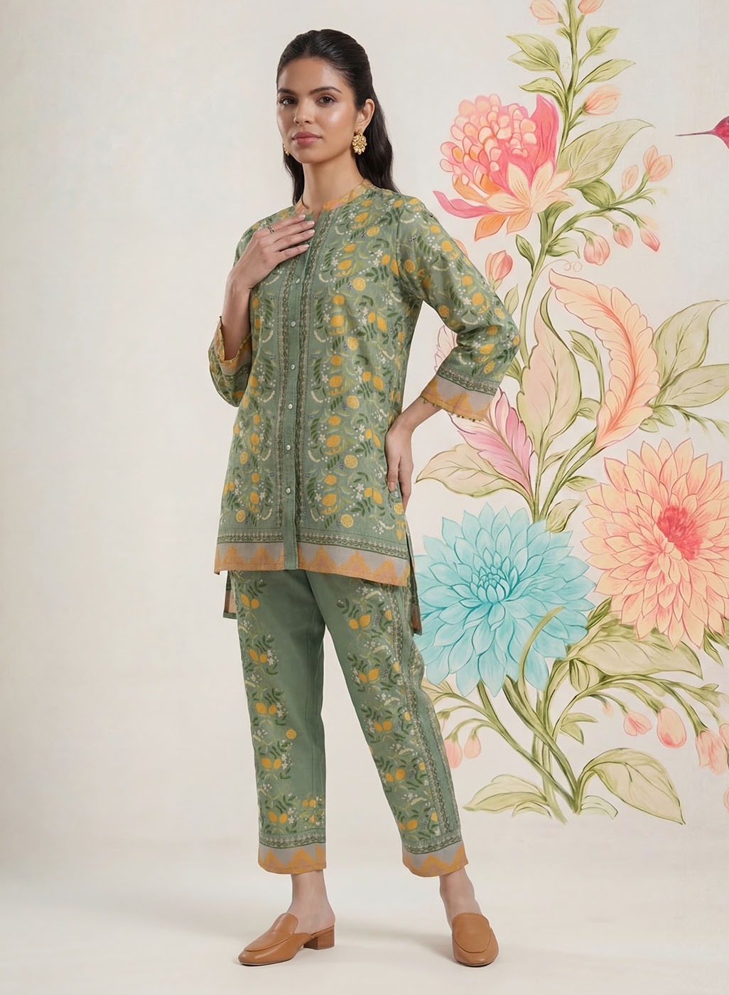 Chenoise Print Saina Chenoise Green Printed Remi Linen Co-ord Set for Women – Lakshita