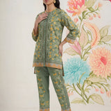 Saina Chenoise Green Printed Remi Linen Co-ord Set for Women