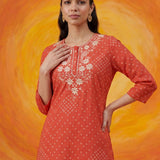 Khas Orange Bandhni Printed Straight Kurta