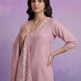 Pink mbroidered Suit Set with Dupatta