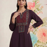 Jugni Wine Embroidered A-line Kurta