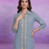 Blue Embroidered Pure Cotton Kurta with Palazzo Set