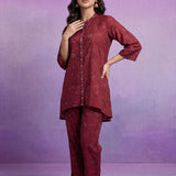 Maroon Embroidered Panelled Co-ord Set
