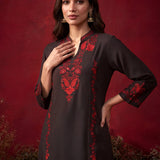 Brown Embroidered Cotton Blend Everyday Kurta