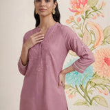 Celia Light Pink Embroidered Rayon Top for Women