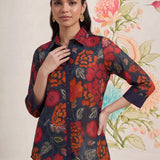 Survani Navy Floral Printed Cotton Shirt