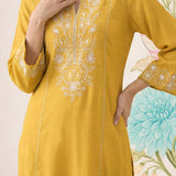 Saroja Yellow Embroidered A-line Kurta Set