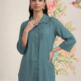 Zoa Teal Monochrome Embroidered Co-ord Set