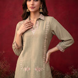 Green Embroidered Cotton Blend Regular Co-ord Set