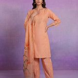 Apricot Embroidered Suit Set with Dupatta