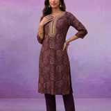 Purple Embroidered Straight Kurta Set