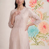 Suroor Light Beige Embroidered Chanderi Kurta Set