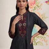 Dinah Grey Embroidered Denim Designer Kurta for Women
