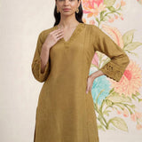 Shayeri Olive Embroidered A-line Kurta Set