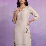 Ivory Cotton Blend Embroidered Kurta Set