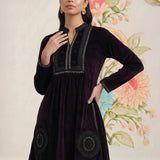 Firdaus Deep Wine Embroidered Velvet Co-ord Set for Women