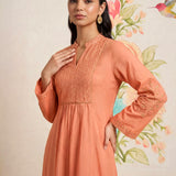 Malang Light Orange Embroidered A-line Kurta Set