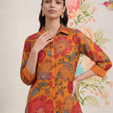 Survani Mustard Floral Printed Cotton Shirt
