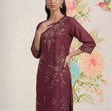 Jogan Maroon Embroidered Chanderi Kurta Set