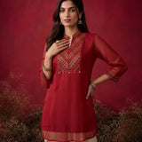 Blood Red Embroidered Chinon Tunic
