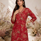 Dark Pink Metallic Print & Pearl Kurta Set