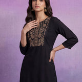 Black Cotton Blend Embroidered Co-ord Set