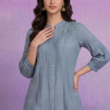 Spa Cotton Resham Zari Embroidered Puff Sleeve Shirt