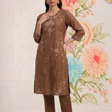 Jogan Brown Embroidered Chanderi Kurta Set