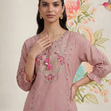 Peach Phool Collection Kurti With Multi-Colour Embroidery