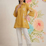 Maitri Mustard Embroidered A-line Tunic