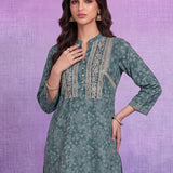 Teal  Luckhnavi Embroidered Bandhani Print A-Line Tunic