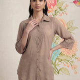 Zoa Beige Monochrome Embroidered Co-ord Set