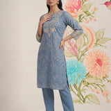 Iraavat Blue Embroidered Cotton Kurta Set