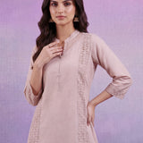 Cream Embroidered A-line Kurta Set