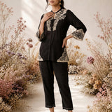 Zia Black Dori Embroidered Shantoon Blend Co-ord Set