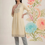 Grace Ivory Embroidered Cotton Gauze Kurta for Women