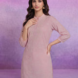 Pink Ethnic Motifs Embroidered Regular Thread Work Pure Cotton Kurta with Trousers