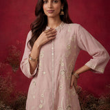 Pink Embroidered Crinkle Cotton Co-ord Set