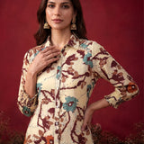Wine All Over Printed Crepe Shirt